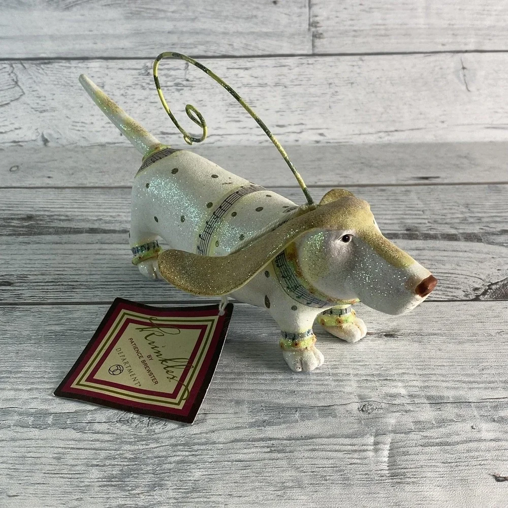 Dept 56 Krinkles Patience Brewster Musical Dog Figurine Card Holder Glitter